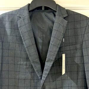 Kenneth Cole Reaction Plaid Charcoal blazer Jacket size 20 regular C35